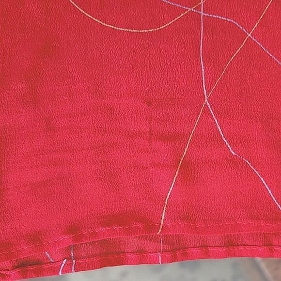 Vtg sheer crimson chiffon printed long scarf - Picture 4 of 7